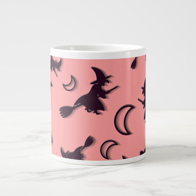 Flying witter zwischen Halbmond zu Halloween-Nacht Jumbo-Tasse (Vorderseite)