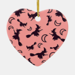 Flying witter zwischen Halbmond zu Halloween-Nacht Keramik Ornament