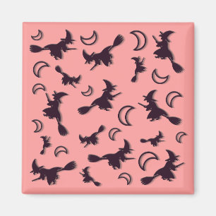 Flying witter zwischen Halbmond zu Halloween-Nacht Magnet