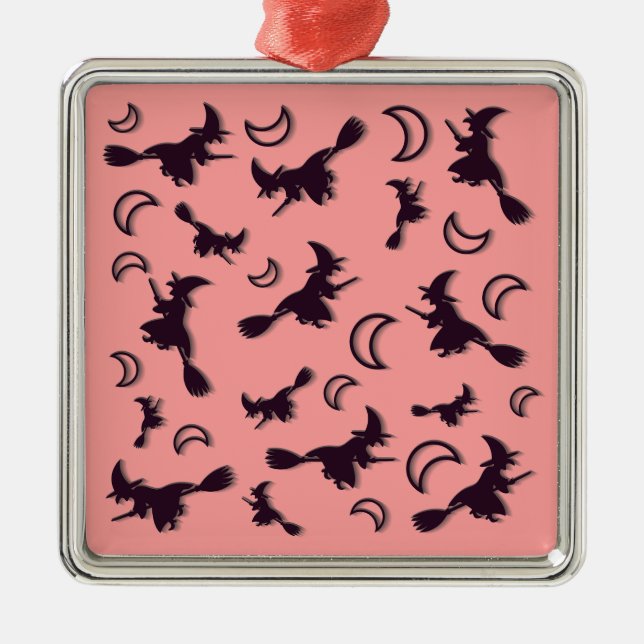 Flying witter zwischen Halbmond zu Halloween-Nacht Ornament Aus Metall (Vorne)