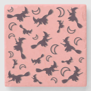 Flying witter zwischen Halbmond zu Halloween-Nacht Steinuntersetzer