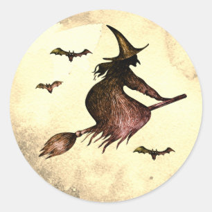 Flying Witze Broom Full Moon Bats Runder Aufkleber