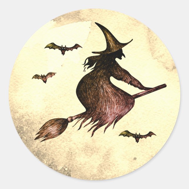 Flying Witze Broom Full Moon Bats Runder Aufkleber (Vorderseite)
