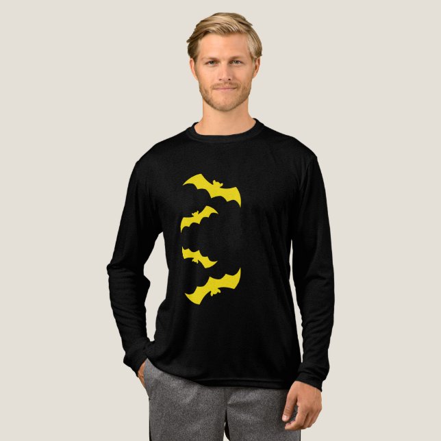 Flying Yellow Halloween Bats Tri-Blend Shirt (Volle Vorderseite)