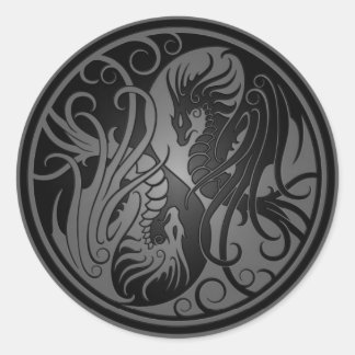 Flying Yin Yang Dragons - dunkel Runder Aufkleber