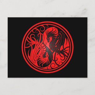 Flying Yin Yang Dragons - rot und schwarz Postkarte