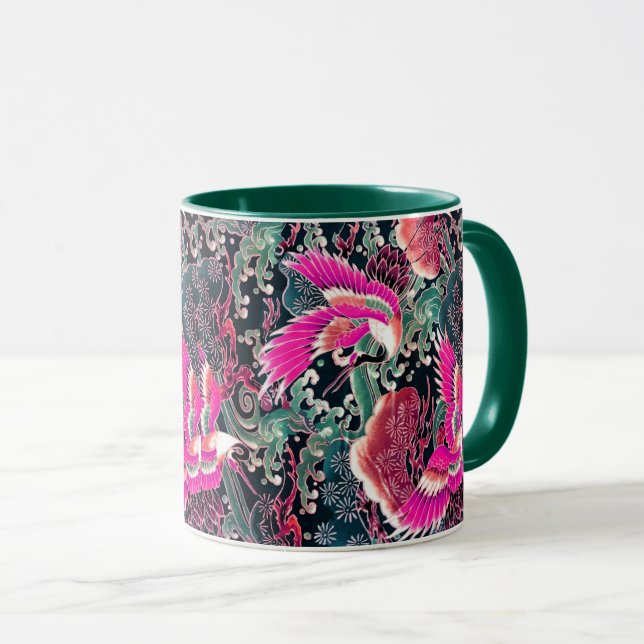 FLYKEN, WELLEN, BLUME Pink, Japanisch Tasse (VorderseiteRechts)