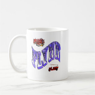 Flynn, Name, Logo mit Feuerwehrfahrzeugen, Kaffeetasse