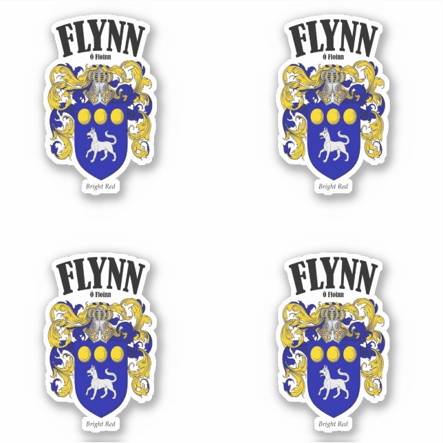 Flynn Wappen Irish Translation & Meaning (x4) Aufkleber (Vorderseite)