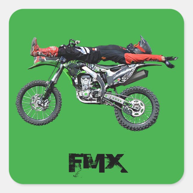 FMX - Freestyle Aerial Motocross Stunt III Quadratischer Aufkleber (Vorderseite)