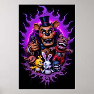 FNAF-animierte Charaktere versammeln sich mit Lila Poster