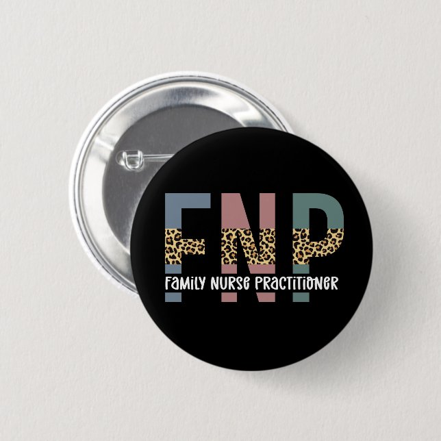 FNP Family Nurse Practitioner Cheetah Print Button (Vorne & Hinten)
