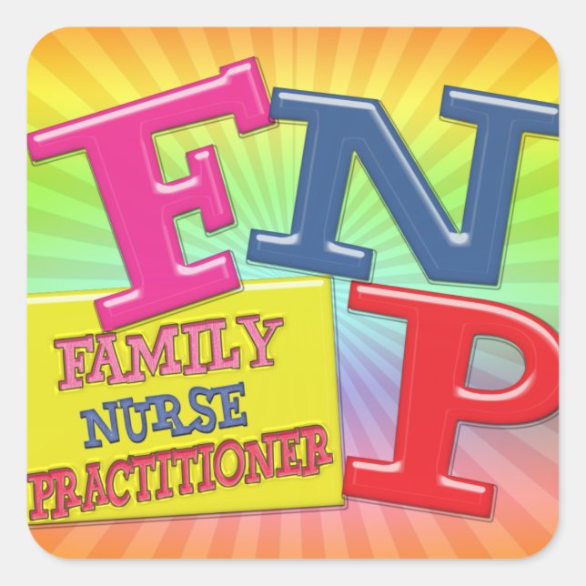 FNP WHIMSICAL ACRONYM FAMILY NURSE PRACTITIONER QUADRATISCHER AUFKLEBER (Vorderseite)