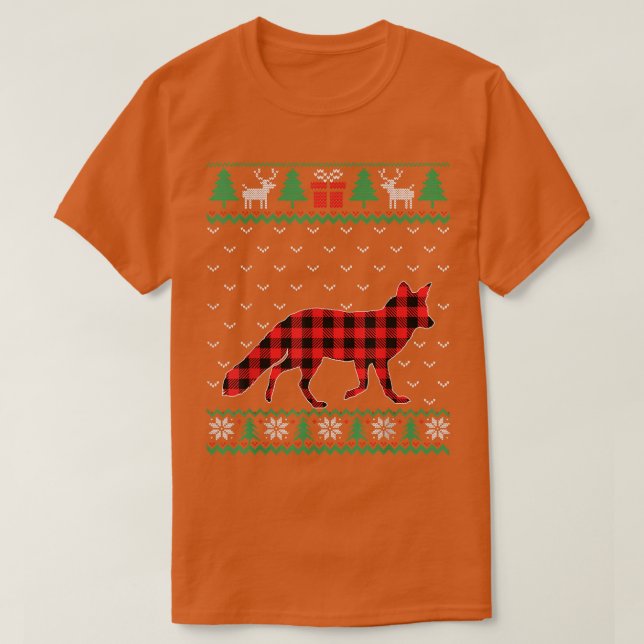 Fo Red Plaid Ugly Christmas Sweater Matching Pajam T-Shirt (Design vorne)