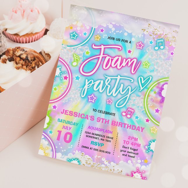 Foam Birthday Party Pool Splash Pad Gefärbte Krawa Einladung (Von Creator hochgeladen)