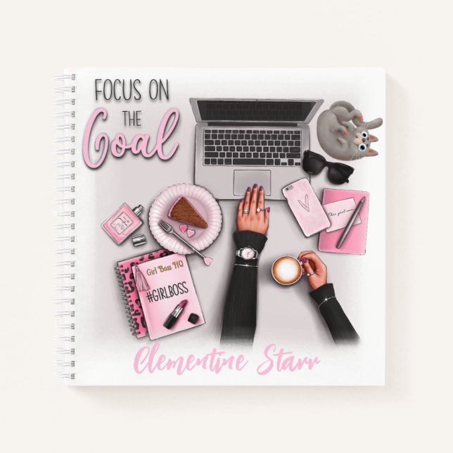 "Focus on the Goal" Girl Boss HQ Planer Notebook Notizbuch (Vorderseite)