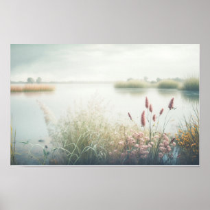 Fog Calm Lake Ruhige Natur Friedlicher Saisonfluss Poster