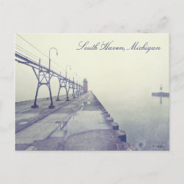 Fog Covered Pier South Haven Michigan Lighthouse Postkarte