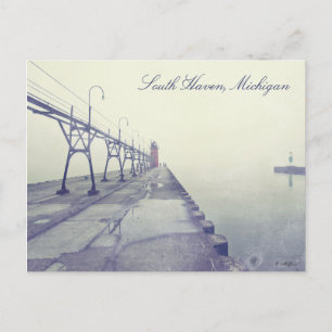 Fog Covered Pier South Haven Michigan Lighthouse Postkarte