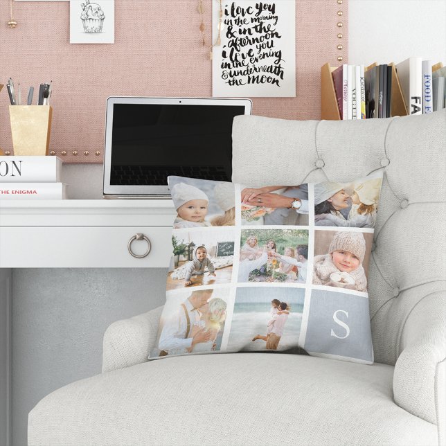 Fog Gray Monogram Fotomaterial Collage Kissen (Von Creator hochgeladen)