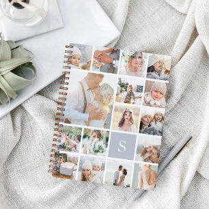 Fog Gray Monogram Fotomaterial Collage Notizbuch