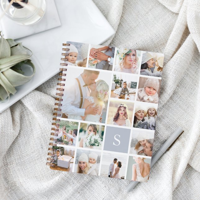 Fog Gray Monogram Fotomaterial Collage Notizbuch (Von Creator hochgeladen)