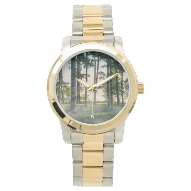 Foggie Bäume am Tisch Armbanduhr (Vorderseite)