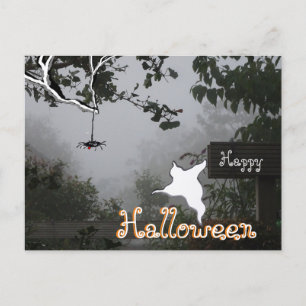 Foggy Autumn & Spider Ghost HALLOWEEN Postcard Postkarte