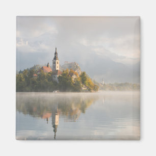 Foggy Bled Lake Sunrise Magnet