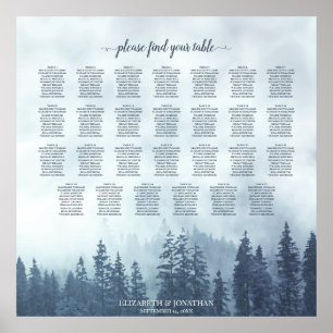 Foggy Blue Pines 27 Table Wedding Seating Chart Poster