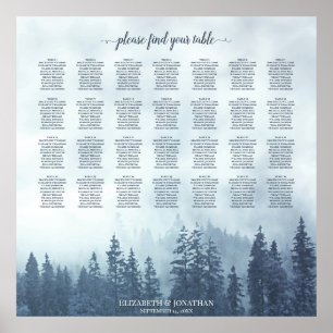 Foggy Blue Pines 28 Table Wedding Seating Chart Poster