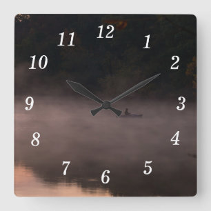 Foggy Fishing Wall Clock Quadratische Wanduhr