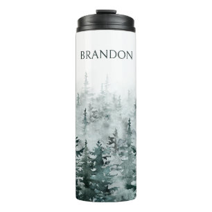 Foggy-Forest-Kiefern personalisierter Name Thermosbecher