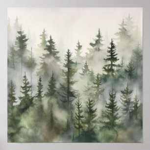 Foggy Forest Landschaft Art Print Poster