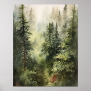 Foggy Forest Landschaft Art Print Poster