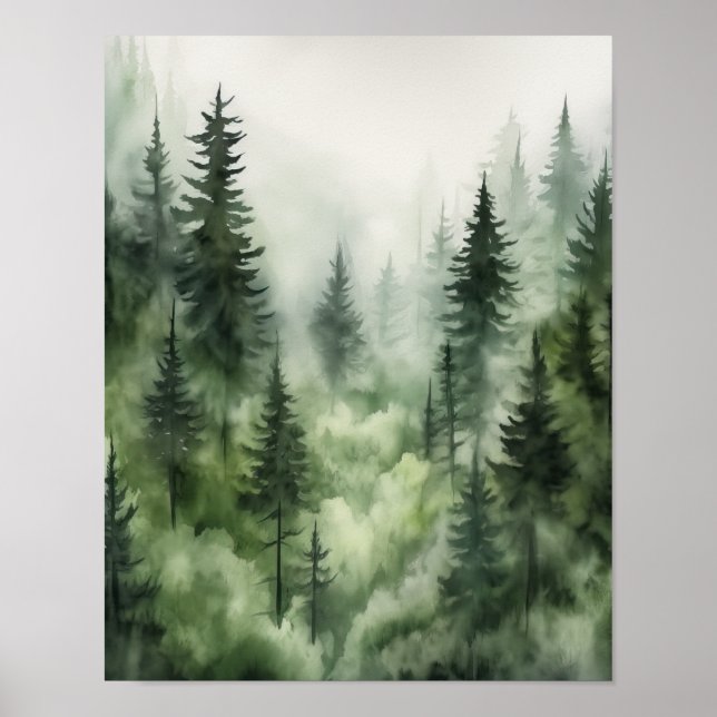 Foggy Forest Landschaft Art Print Poster (Vorne)