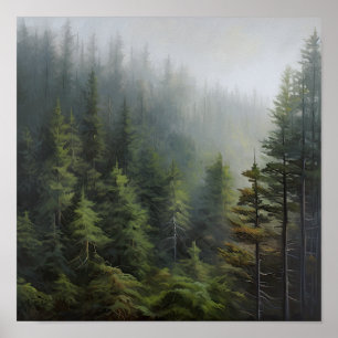 Foggy Forest Landschaft Art Print Poster