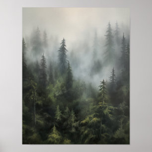 Foggy Forest Landschaft Art Print Poster