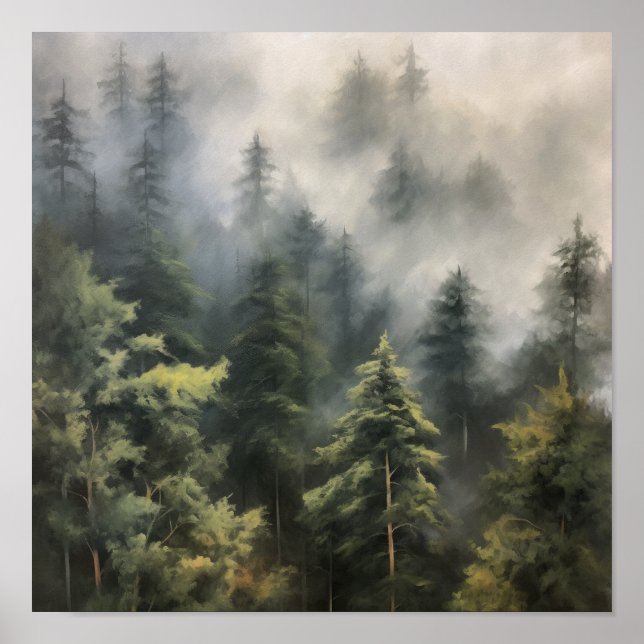 Foggy Forest Landschaft Art Print Poster (Vorne)