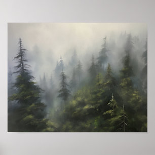 Foggy Forest Landschaft Art Print Poster