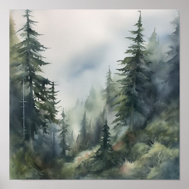Foggy Forest Landschaft Art Print Poster (Vorne)