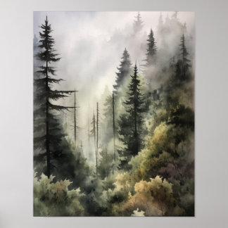 Foggy Forest Landschaft Art Print Poster