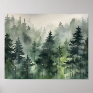 Foggy Forest Landschaft Art Print Poster