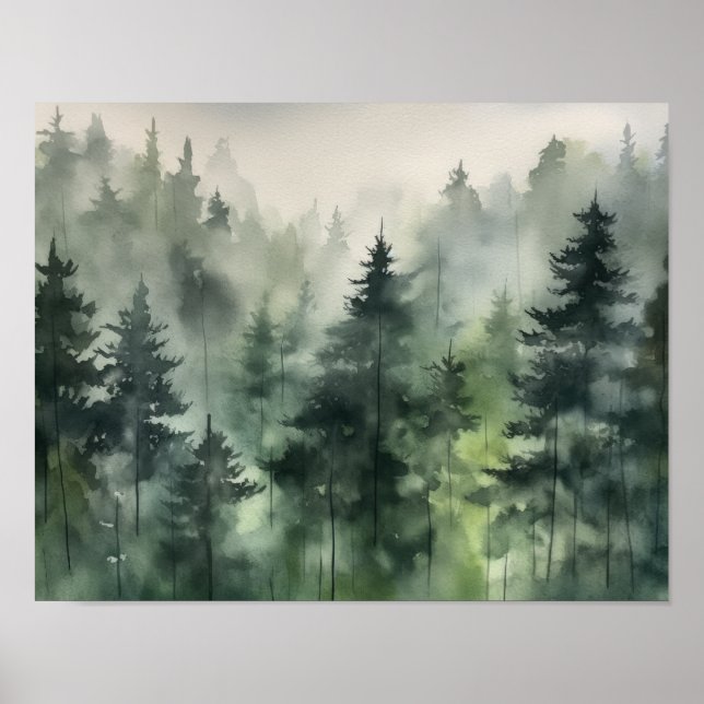 Foggy Forest Landschaft Art Print Poster (Vorne)