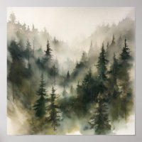 Foggy Forest Landschaft Art Print Poster