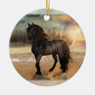 Foggy Friesian Morning Horse anpassbar Keramik Ornament