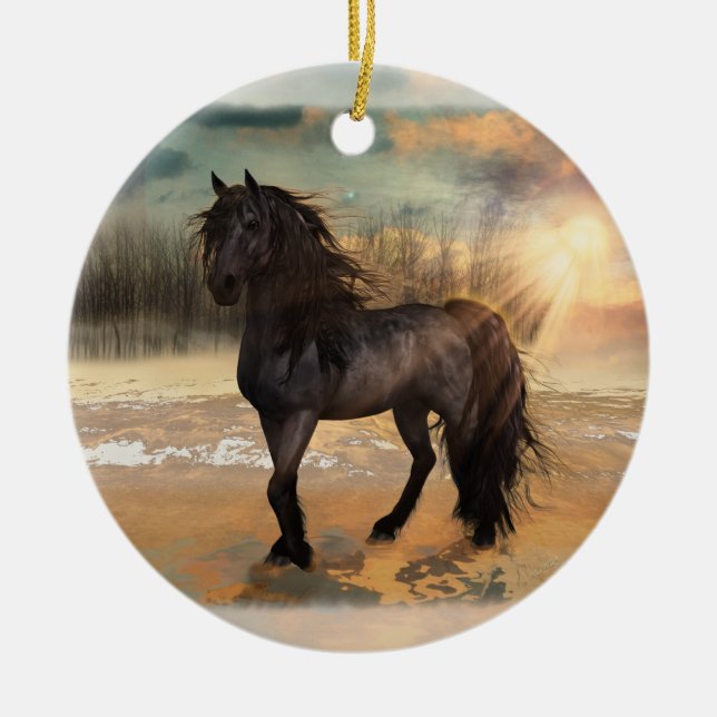 Foggy Friesian Morning Horse anpassbar Keramik Ornament (Vorne)
