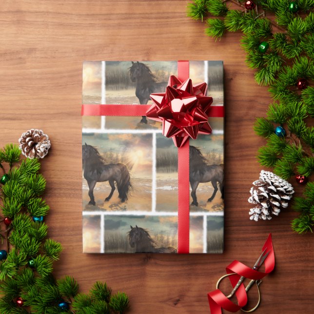 Foggy Friesian Morning Horse Geschenkpapier (Feiertagsgeschenk)