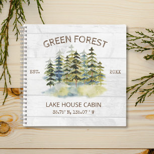 Foggy Green Forest Watercolor Cabin Gästebuch Notizbuch