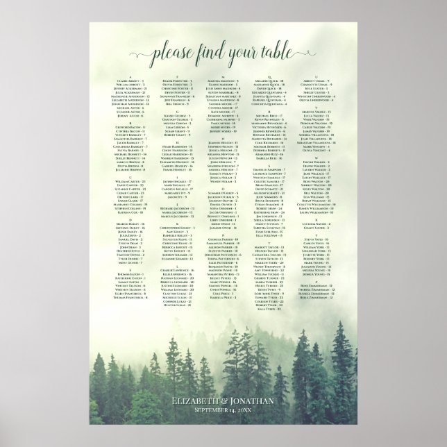 Foggy Green Pine Forest Alphabetic Seekarte Poster (Vorne)